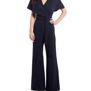 NWT Alex Marie Black Crepe Off the Shoulder Cape Sleeve Jumpsuit